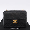 CHANEL Chain Mini Matelasse Shoulder Bag Lamb Skin Black Gold CC Auth 195391SAV-29