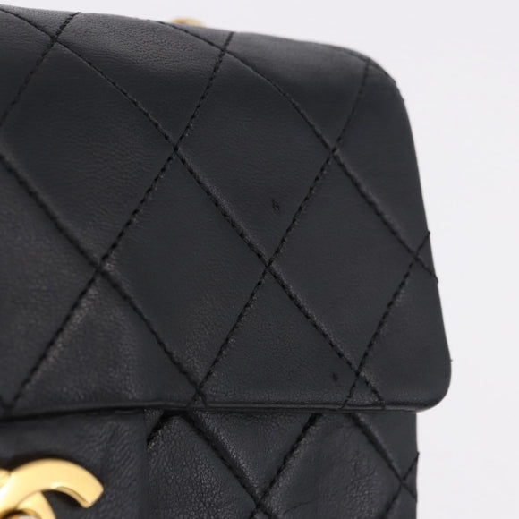 CHANEL Chain Mini Matelasse Shoulder Bag Lamb Skin Black Gold CC Auth 195391SAV