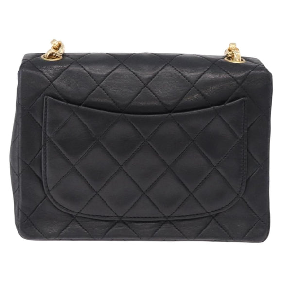 CHANEL Chain Mini Matelasse Shoulder Bag Lamb Skin Black Gold CC Auth 195391SAV