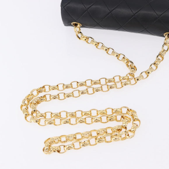 CHANEL Chain Mini Matelasse Shoulder Bag Lamb Skin Black Gold CC Auth 195391SAV