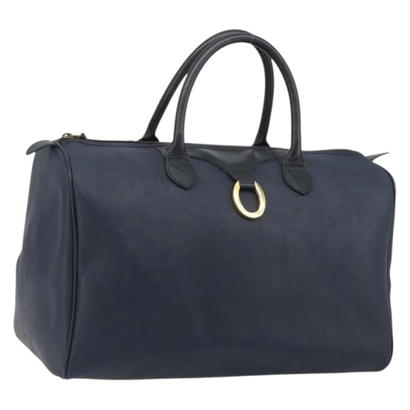 Christian Dior Trotter Boston Bag PVC Leather Navy Gold Tone Auth 195399A