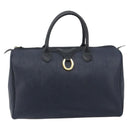 Christian Dior Trotter Boston Bag PVC Leather Navy Gold Tone Auth 195399A-13