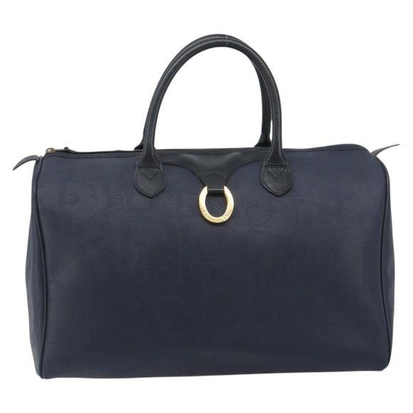 Christian Dior Trotter Boston Bag PVC Leather Navy Gold Tone Auth 195399A