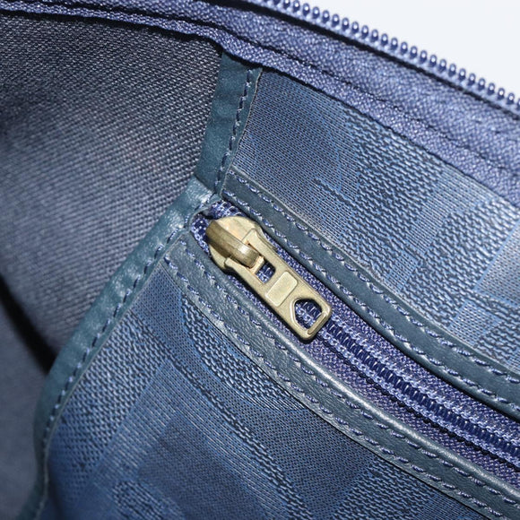Christian Dior Trotter Boston Bag PVC Leather Navy Gold Tone Auth 195399A