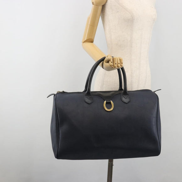 Christian Dior Trotter Boston Bag PVC Leather Navy Gold Tone Auth 195399A