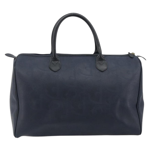 Christian Dior Trotter Boston Bag PVC Leather Navy Gold Tone Auth 195399A