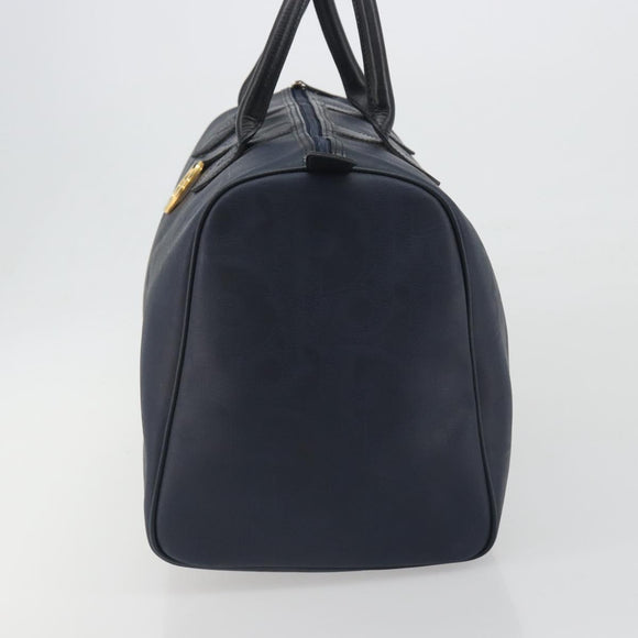Christian Dior Trotter Boston Bag PVC Leather Navy Gold Tone Auth 195399A