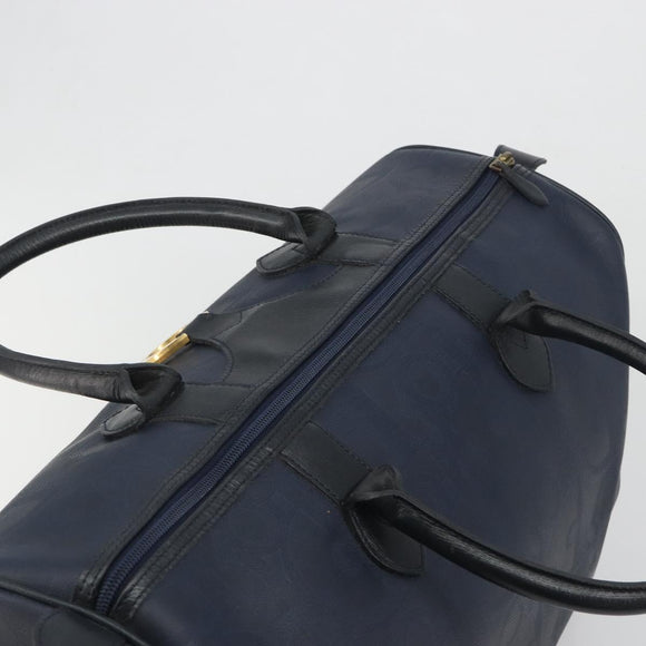 Christian Dior Trotter Boston Bag PVC Leather Navy Gold Tone Auth 195399A