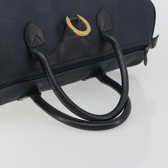 Christian Dior Trotter Boston Bag PVC Leather Navy Gold Tone Auth 195399A