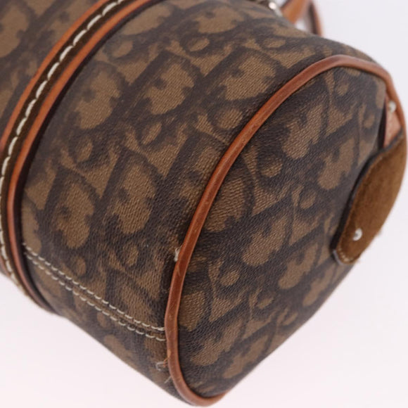 Christian Dior Trotter Canvas Romantic Hand Bag PVC Brown Silver Auth 195408SAV