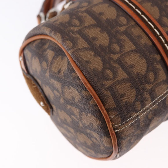 Christian Dior Trotter Canvas Romantic Hand Bag PVC Brown Silver Auth 195408SAV