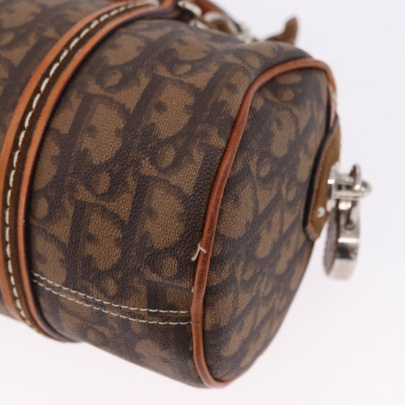 Christian Dior Trotter Canvas Romantic Hand Bag PVC Brown Silver Auth 195408SAV