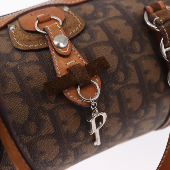 Christian Dior Trotter Canvas Romantic Hand Bag PVC Brown Silver Auth 195408SAV