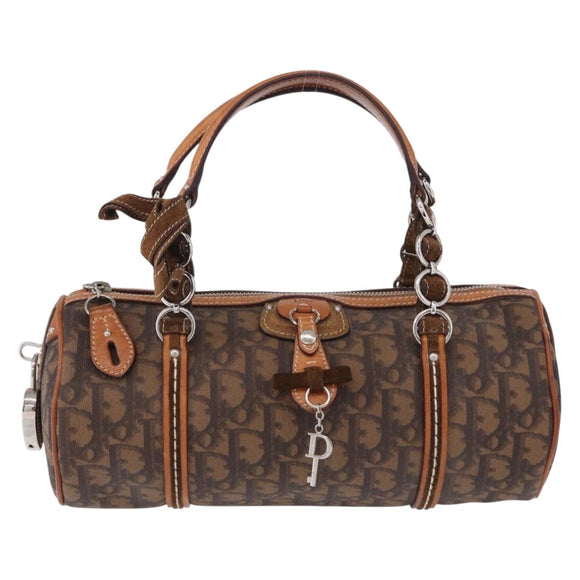 Christian Dior Trotter Canvas Romantic Hand Bag PVC Brown Silver Auth 195408SAV