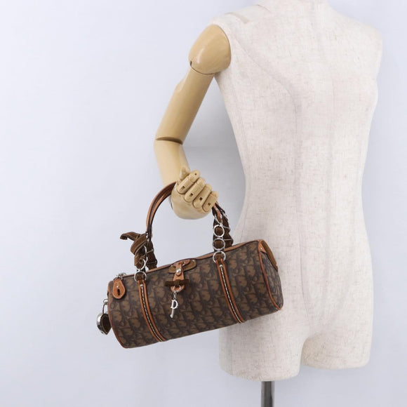 Christian Dior Trotter Canvas Romantic Hand Bag PVC Brown Silver Auth 195408SAV