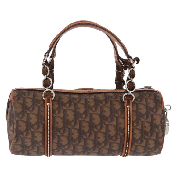 Christian Dior Trotter Canvas Romantic Hand Bag PVC Brown Silver Auth 195408SAV