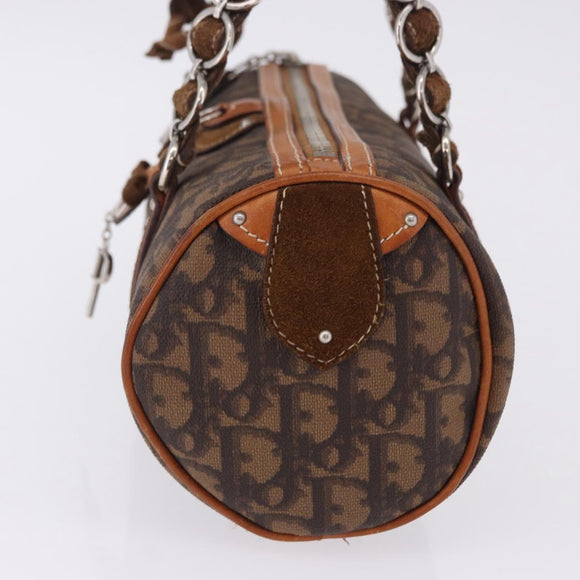 Christian Dior Trotter Canvas Romantic Hand Bag PVC Brown Silver Auth 195408SAV