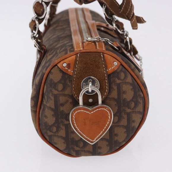 Christian Dior Trotter Canvas Romantic Hand Bag PVC Brown Silver Auth 195408SAV