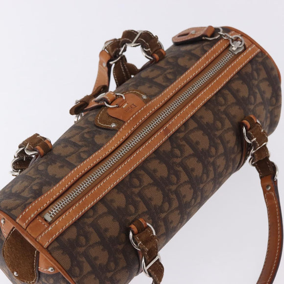 Christian Dior Trotter Canvas Romantic Hand Bag PVC Brown Silver Auth 195408SAV