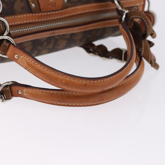 Christian Dior Trotter Canvas Romantic Hand Bag PVC Brown Silver Auth 195408SAV