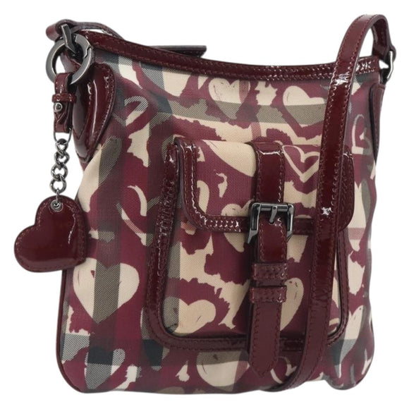 BURBERRY Nova Check Shoulder Bag PVC Leather Beige Red Auth 195410A