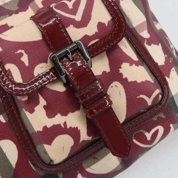 BURBERRY Nova Check Shoulder Bag PVC Leather Beige Red Auth 195410A