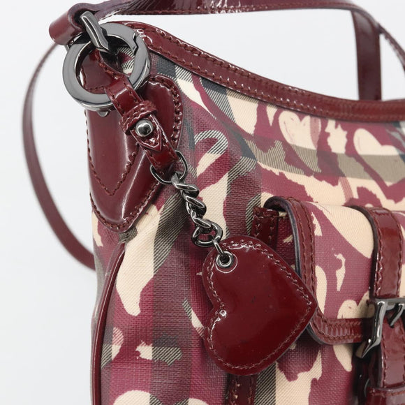 BURBERRY Nova Check Shoulder Bag PVC Leather Beige Red Auth 195410A