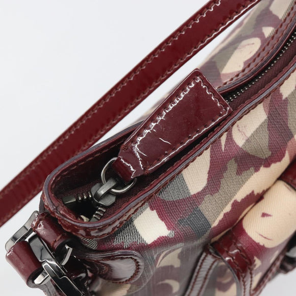 BURBERRY Nova Check Shoulder Bag PVC Leather Beige Red Auth 195410A