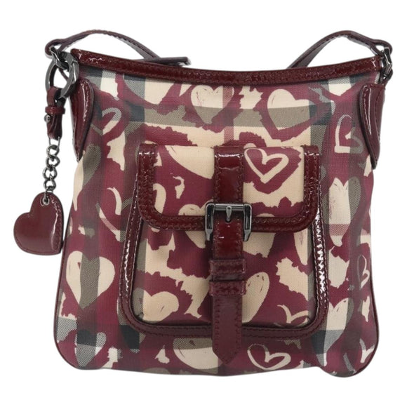 BURBERRY Nova Check Shoulder Bag PVC Leather Beige Red Auth 195410A