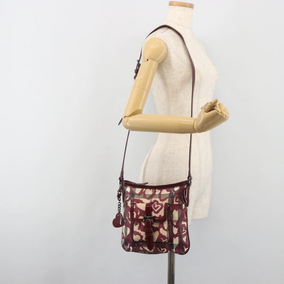 BURBERRY Nova Check Shoulder Bag PVC Leather Beige Red Auth 195410A