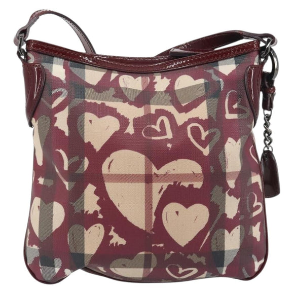 BURBERRY Nova Check Shoulder Bag PVC Leather Beige Red Auth 195410A