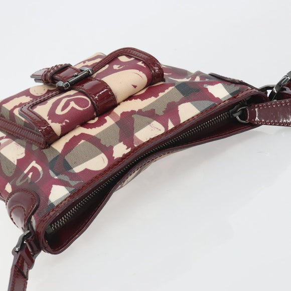 BURBERRY Nova Check Shoulder Bag PVC Leather Beige Red Auth 195410A