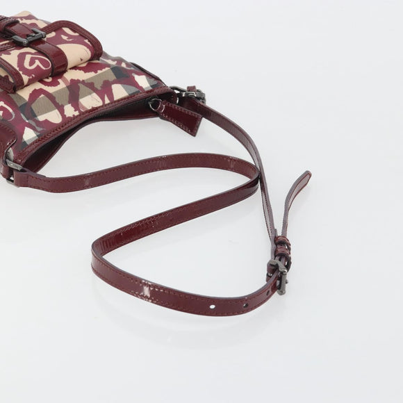 BURBERRY Nova Check Shoulder Bag PVC Leather Beige Red Auth 195410A