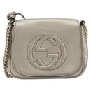 GUCCI Soho Chain Shoulder Bag Leather Silver Gold Tone 323190 Auth 195411V-13
