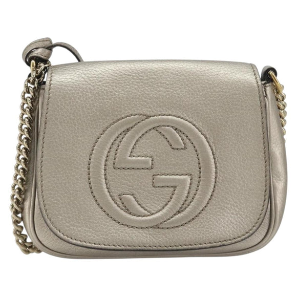 GUCCI Soho Chain Shoulder Bag Leather Silver Gold Tone 323190 Auth 195411V