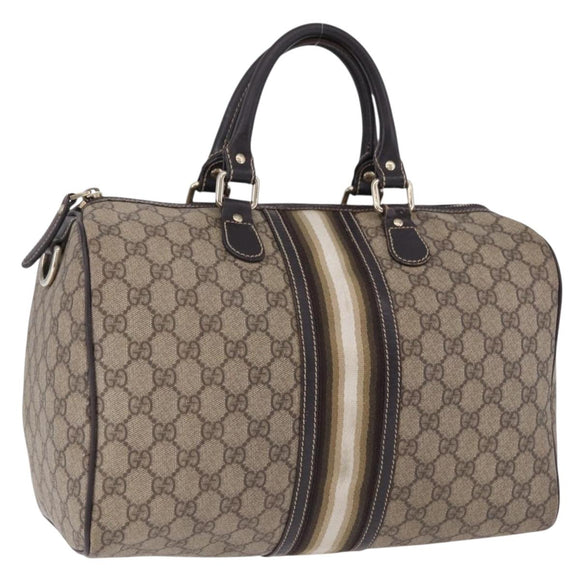 GUCCI GG Supreme Boston Bag PVC Leather Beige Gold Tone 189895 Auth 195412