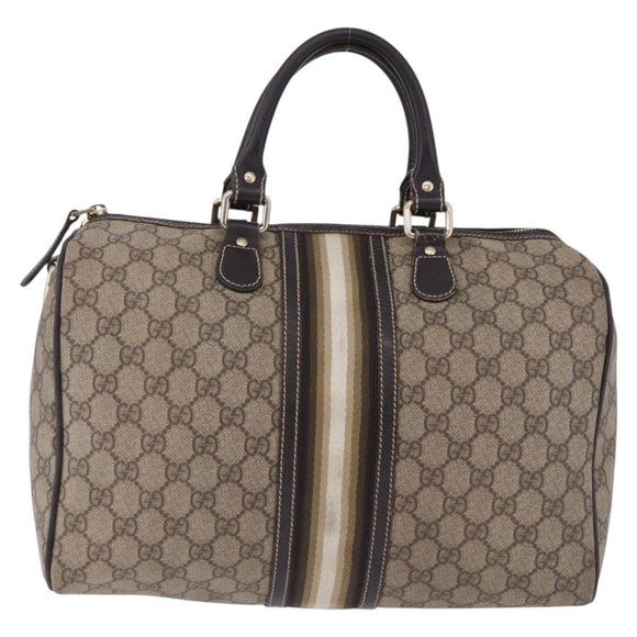 GUCCI GG Supreme Boston Bag PVC Leather Beige Gold Tone 189895 Auth 195412