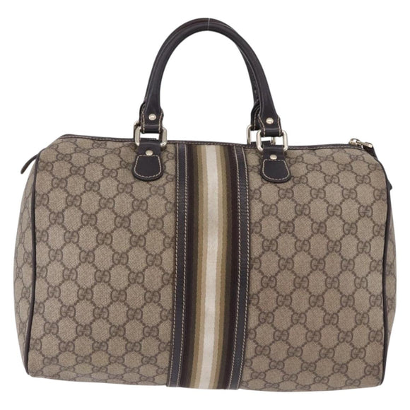 GUCCI GG Supreme Boston Bag PVC Leather Beige Gold Tone 189895 Auth 195412