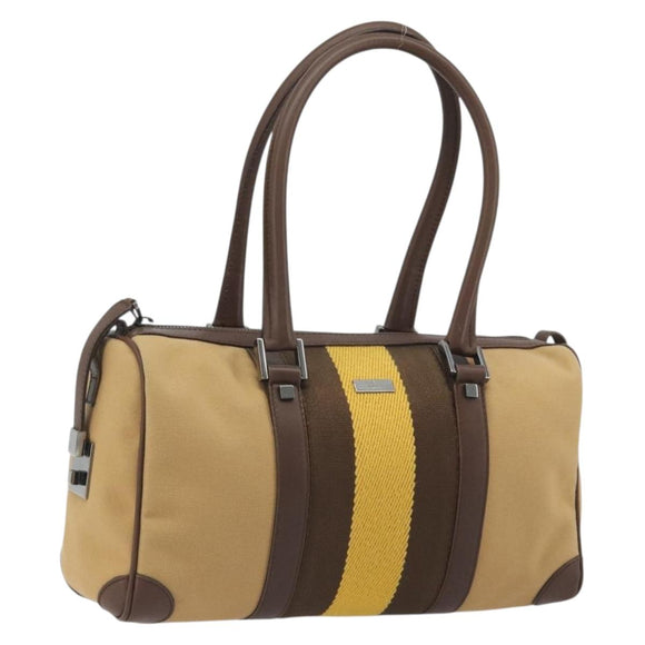 GUCCI Sherry Line Boston Bag Canvas Beige Silver 000 0851 Auth 195413A