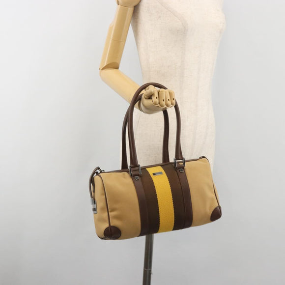GUCCI Sherry Line Boston Bag Canvas Beige Silver 000 0851 Auth 195413A