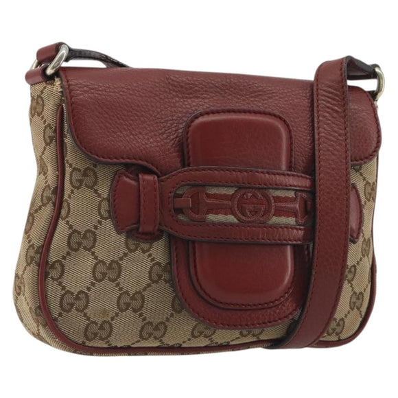 GUCCI GG Canvas Dressage Shoulder Bag Beige Gold Tone 296854 Auth 195417A