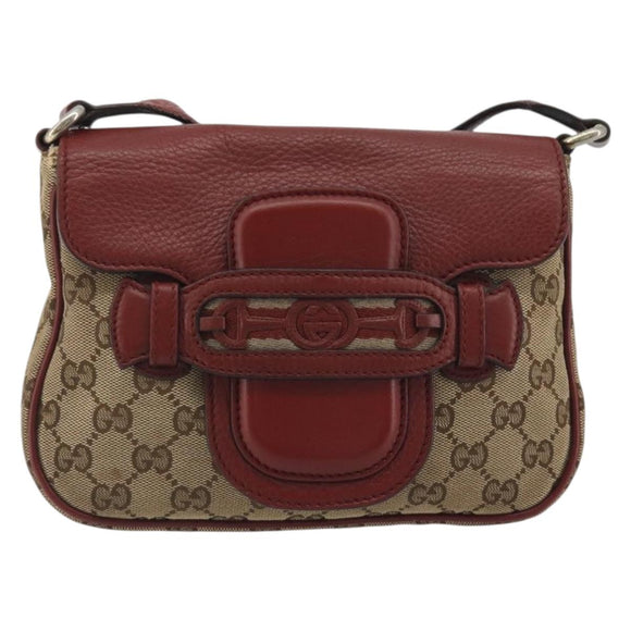 GUCCI GG Canvas Dressage Shoulder Bag Beige Gold Tone 296854 Auth 195417A