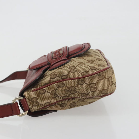 GUCCI GG Canvas Dressage Shoulder Bag Beige Gold Tone 296854 Auth 195417A