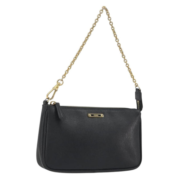 FENDI Accessory Pouch Leather Black Gold Tone 8M0271 Auth 195418A