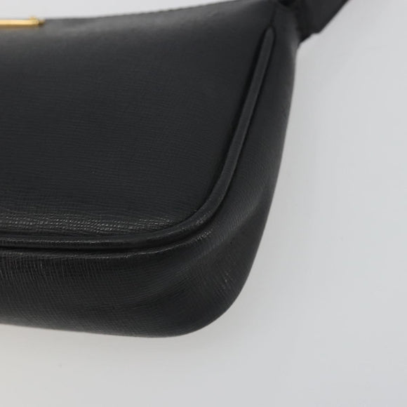 FENDI Accessory Pouch Leather Black Gold Tone 8M0271 Auth 195418A
