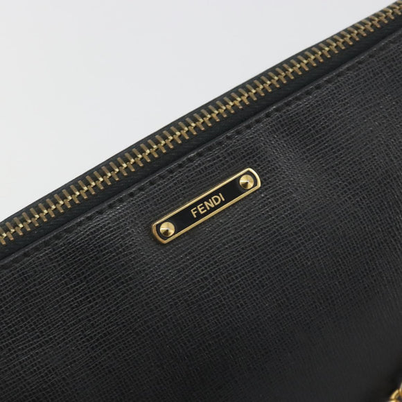 FENDI Accessory Pouch Leather Black Gold Tone 8M0271 Auth 195418A