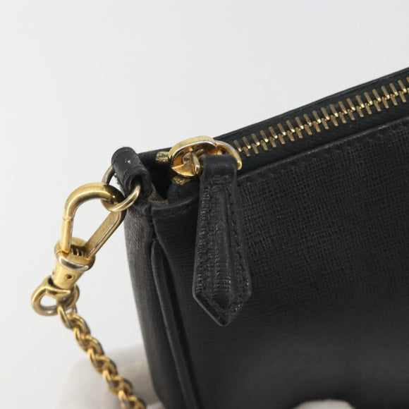 FENDI Accessory Pouch Leather Black Gold Tone 8M0271 Auth 195418A