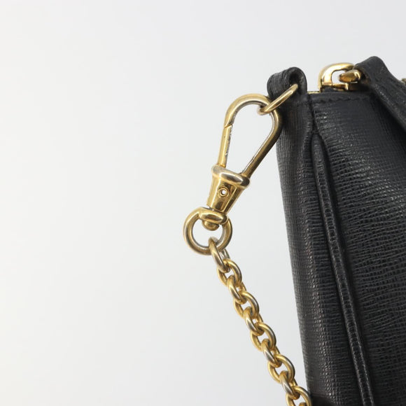 FENDI Accessory Pouch Leather Black Gold Tone 8M0271 Auth 195418A