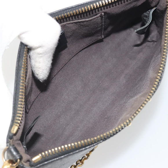 FENDI Accessory Pouch Leather Black Gold Tone 8M0271 Auth 195418A