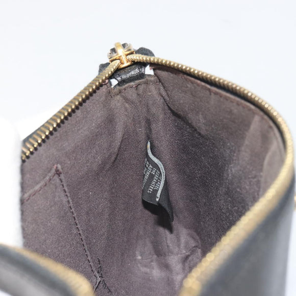 FENDI Accessory Pouch Leather Black Gold Tone 8M0271 Auth 195418A